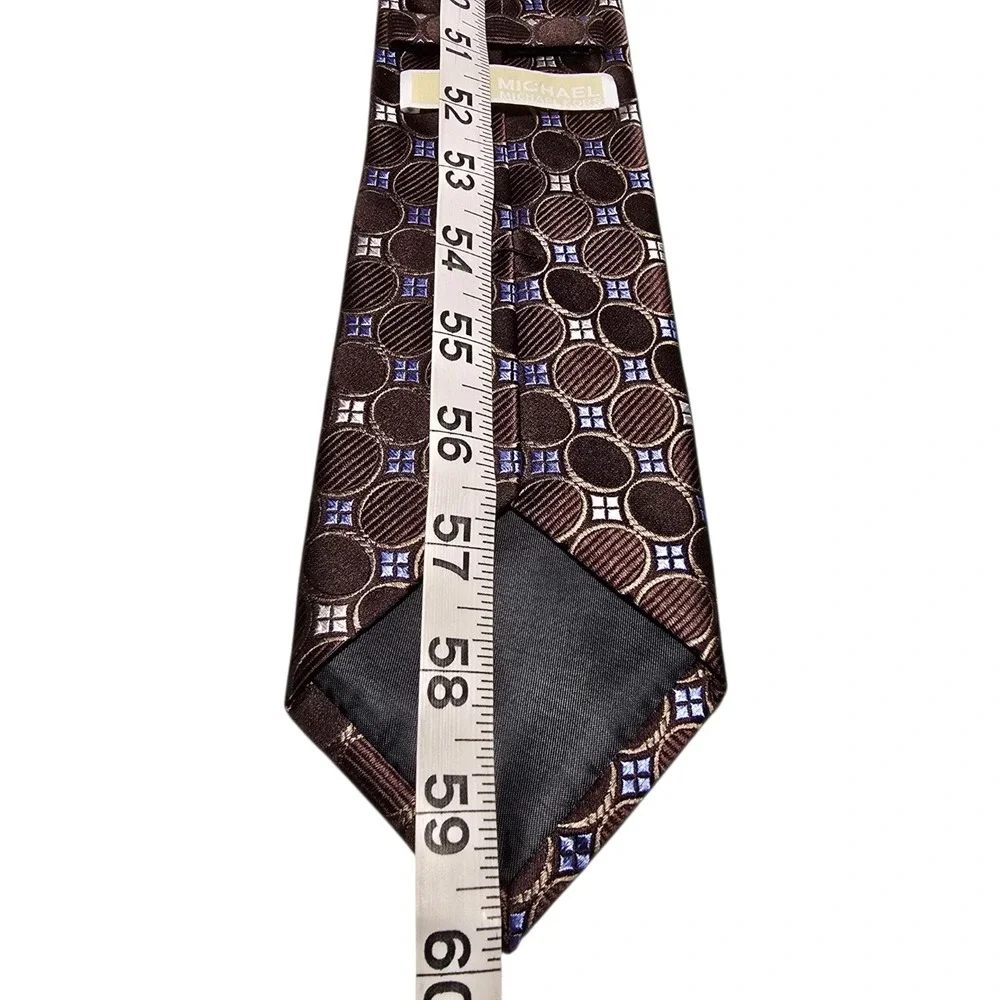 Michael Kors Silk Luxury Tie Black Blue Tan Brown Geometric Circles Men‎ Necktie